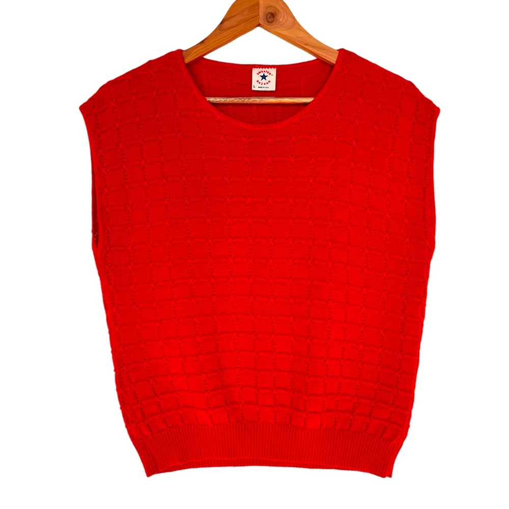 Red Knit Seeveless Sweater Top